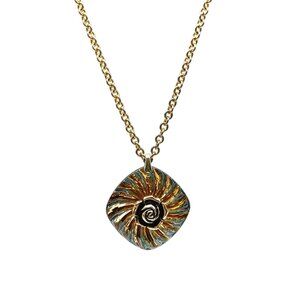 Vintage Gold-Tone Chain Necklace with Iridescent Spiral Floral Pendant
